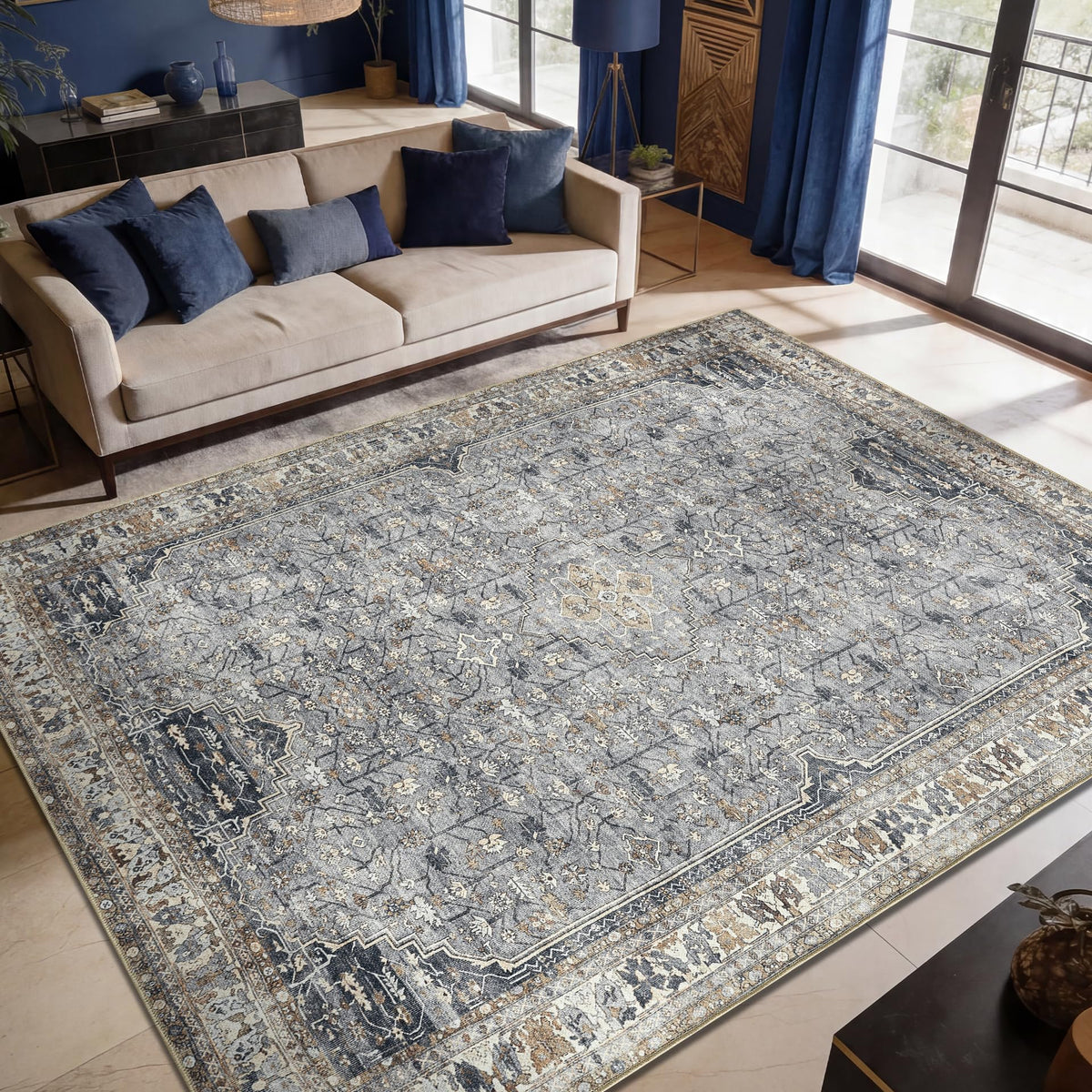 Keen Home Design Vintage Washable Entryway Rug, Non-Slip Low Pile, 2x3