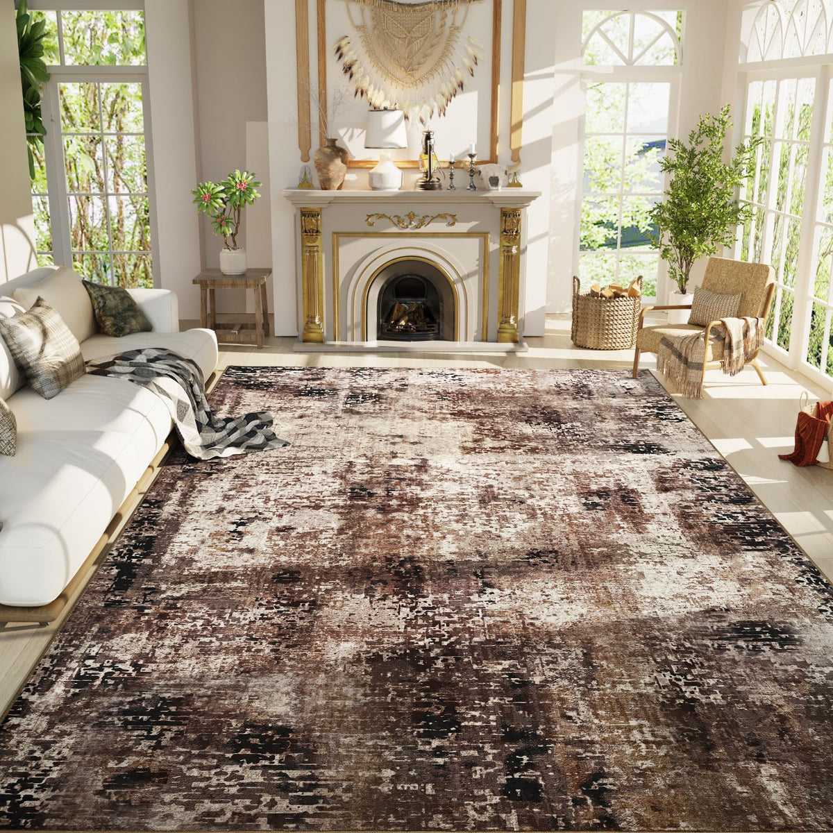 Ompaa 2x6 Rug Runners for Hallways Kitchen Runner Rug Non Slip Washable Grey Long Runner Rugs with Rubber Backing Soft Abstract Carpet Runner for Hallways, Kitchen, Bedroom, Bathroom, Entryway