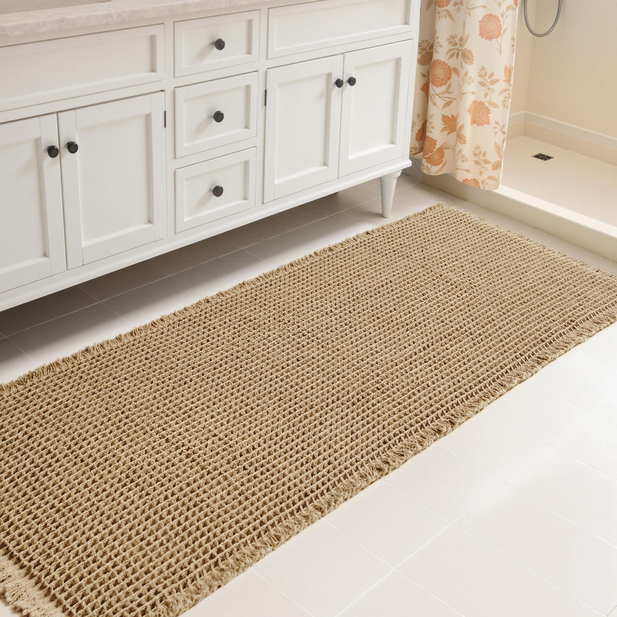 SUBRTEX Bathroom Rugs Chenille Bath Rug Soft Short Plush Bath Mat Soft Shower Mat Water Absorbent Shower Mat Quick Dry Machine Washable(White,18" x 24")
