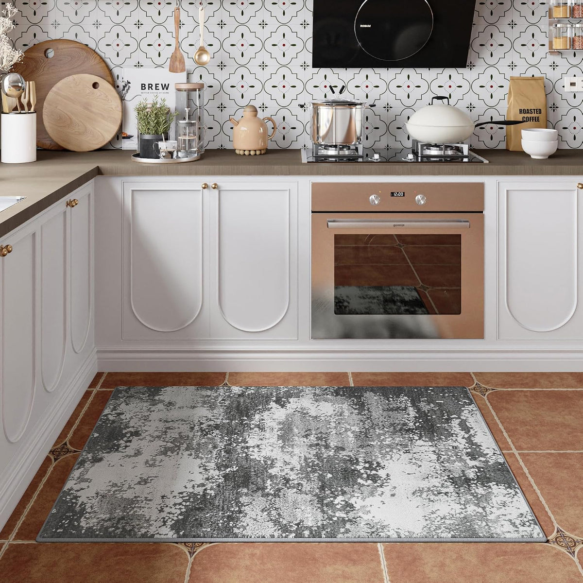 Entryway Rug 2x3 Grey Door Mat Indoor Entrance 24x36, Washable Small Throw Rugs for Kitchen Floor, Entry, Front Door, Bedroom Bedside, Non-Slip Low Pile Stain & Fade Resistant, Abstract Gray