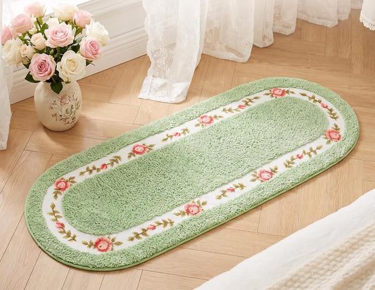 Stay Young Green Rose Area Rugs for Bathroom Bedroom 17.71 x 49.21 Inch
