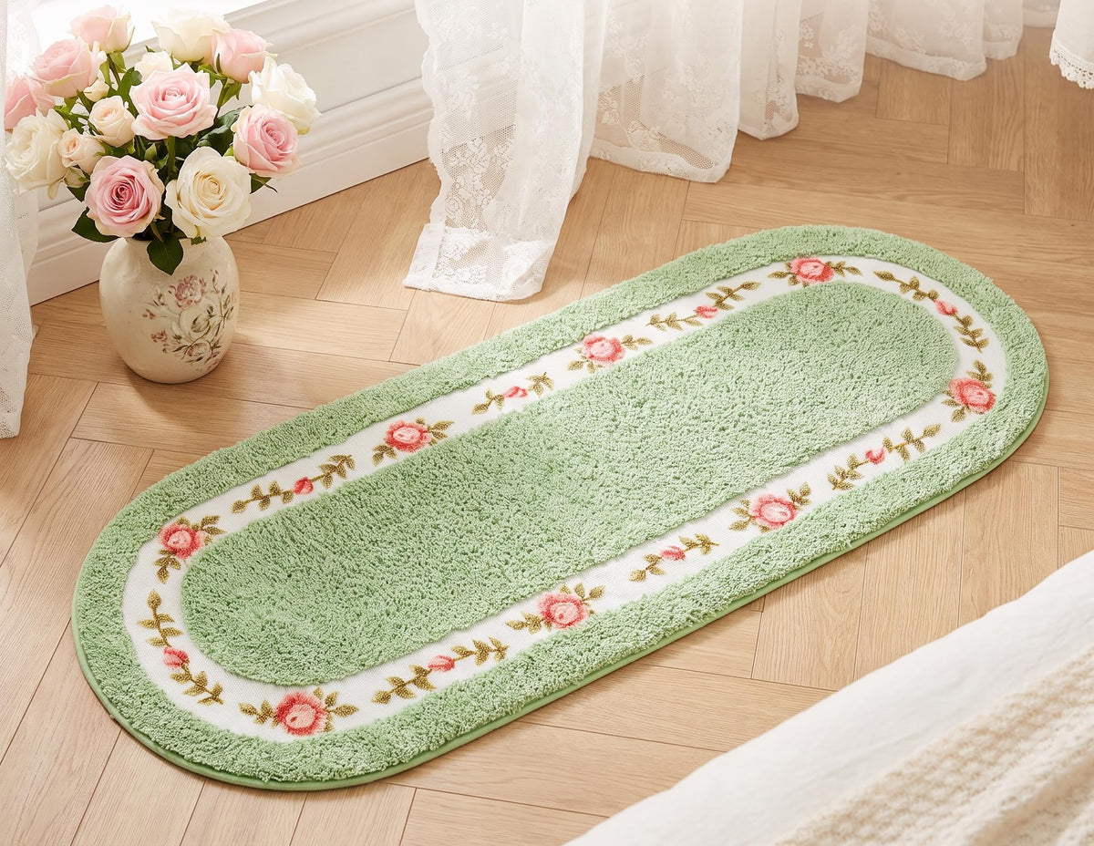 Stay Young Green Rose Area Rugs for Bathroom Bedroom 17.71 x 49.21 Inch