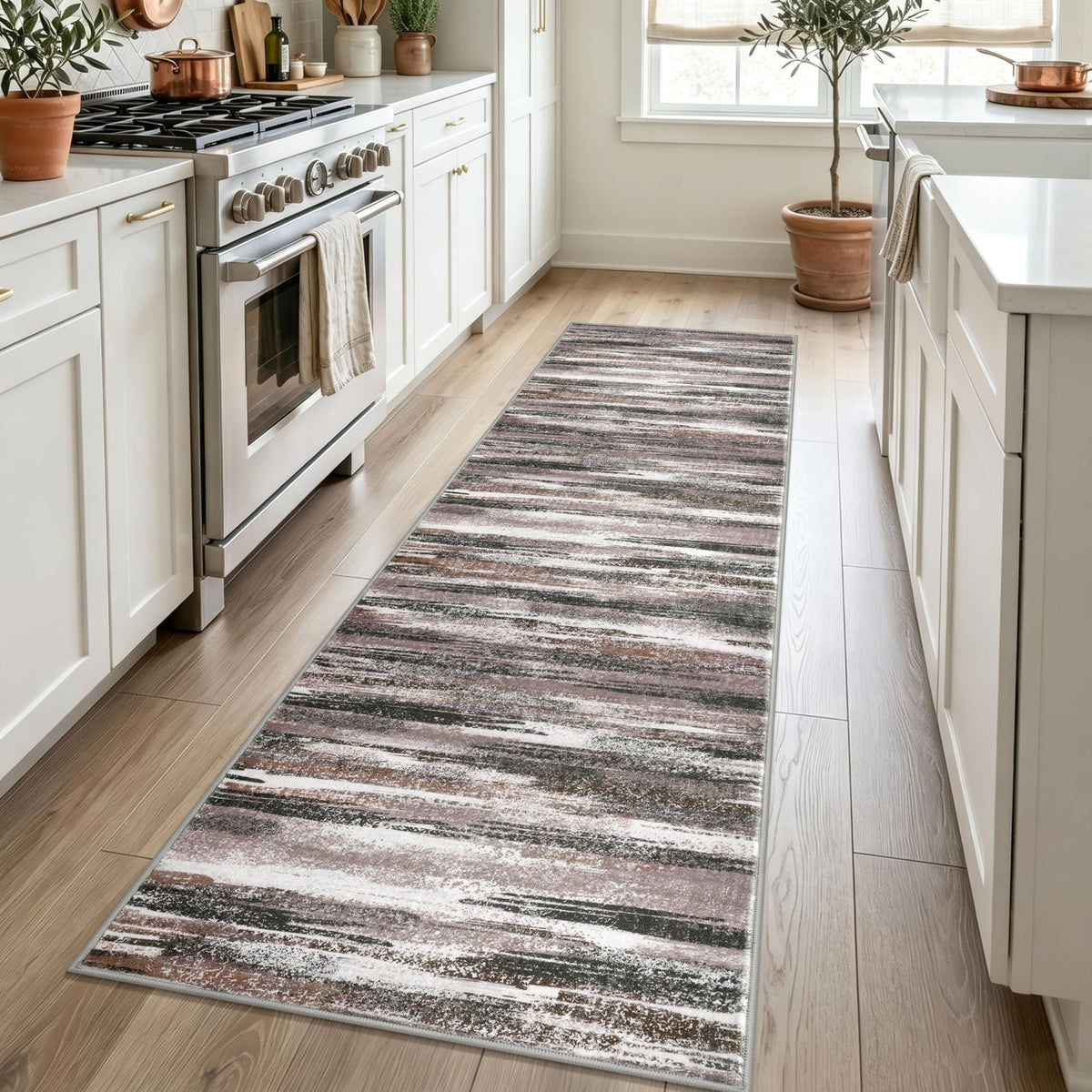 Lansny Abstract Washable 2x6 Runner Rug Non Slip Runners for Hallway