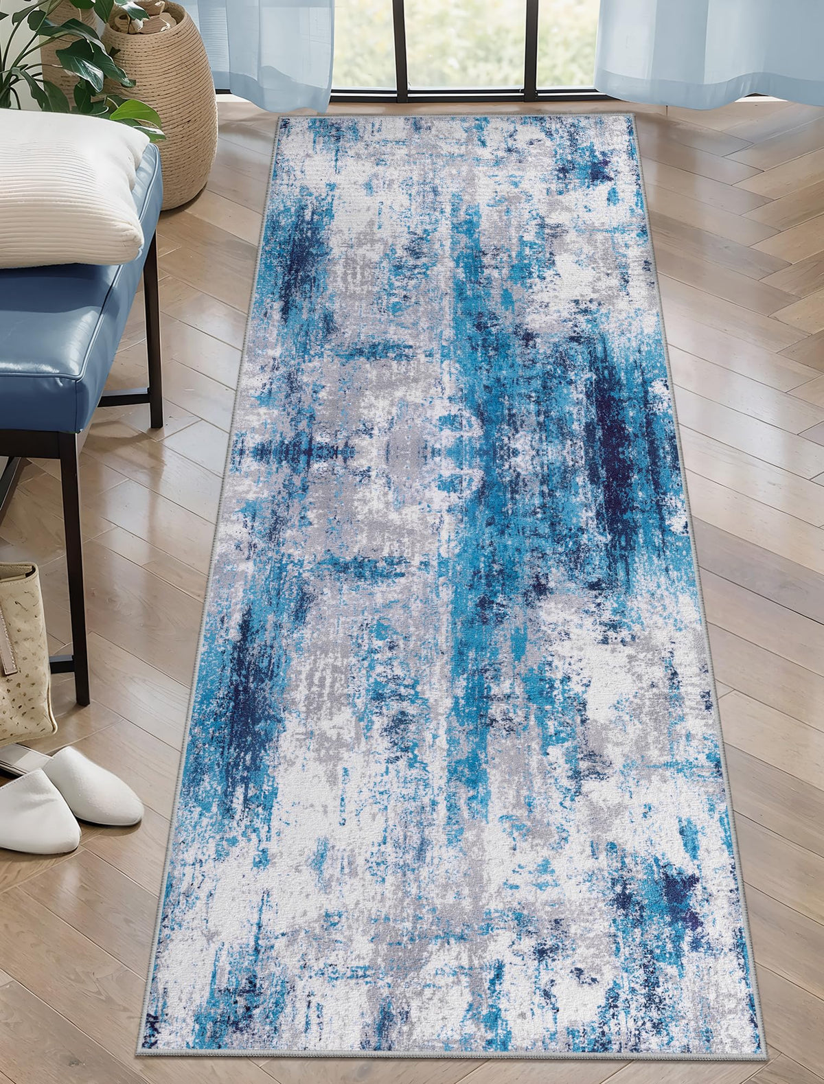Ciicool Washable Area Rug 2x3 Entryway Rug, Modern Abstract Entry Mat Navy