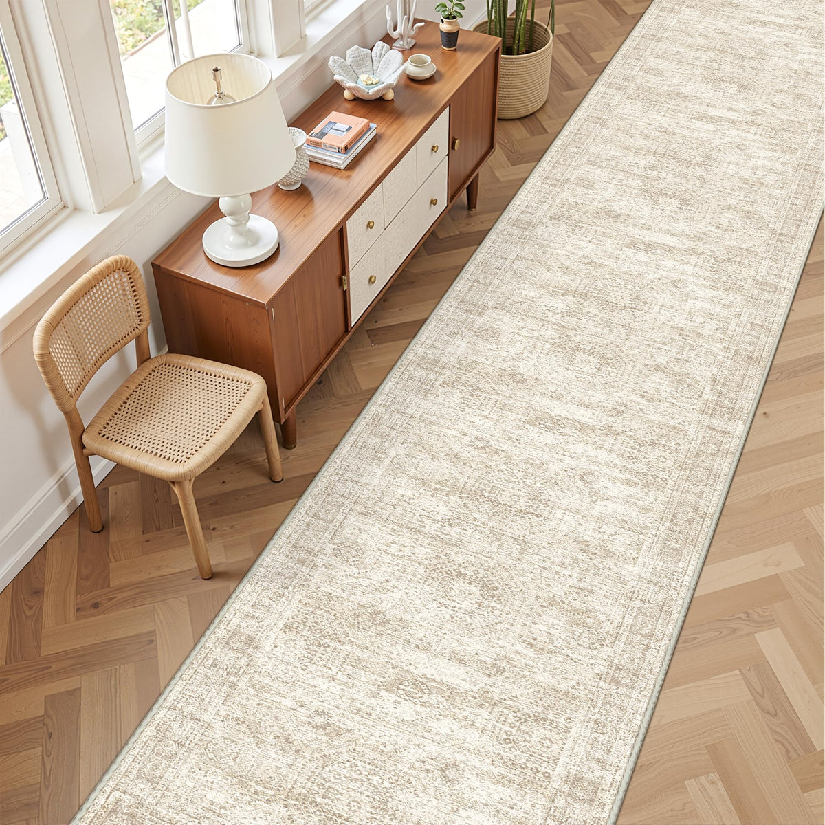 2x8 Runner Rug Non Slip,Washable Hallway Runner Rug,Beige