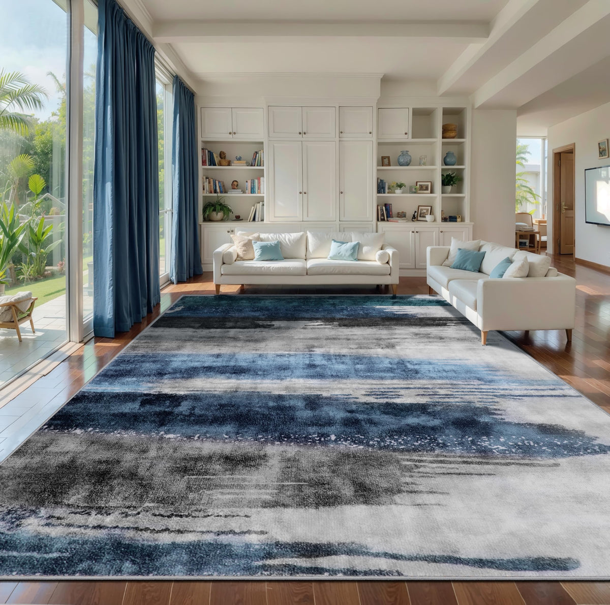 Ciicool Washable Area Rug 2x3 Entryway Rug, Modern Abstract Entry Mat Navy