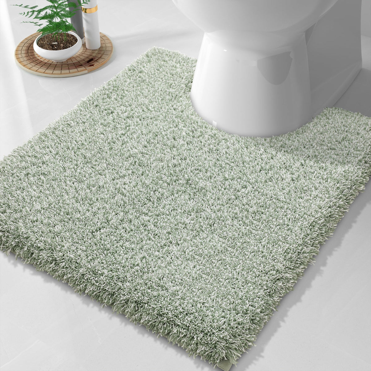 Yimobra Bathroom Rugs Non Slip Washable 32X20, Ultra Soft and Water Absorbent Bath Mats, Plush Fluffy Shower Mat Outside, Microfiber Thick Matts for Bathroom Floor/Tub, Light Gray and White