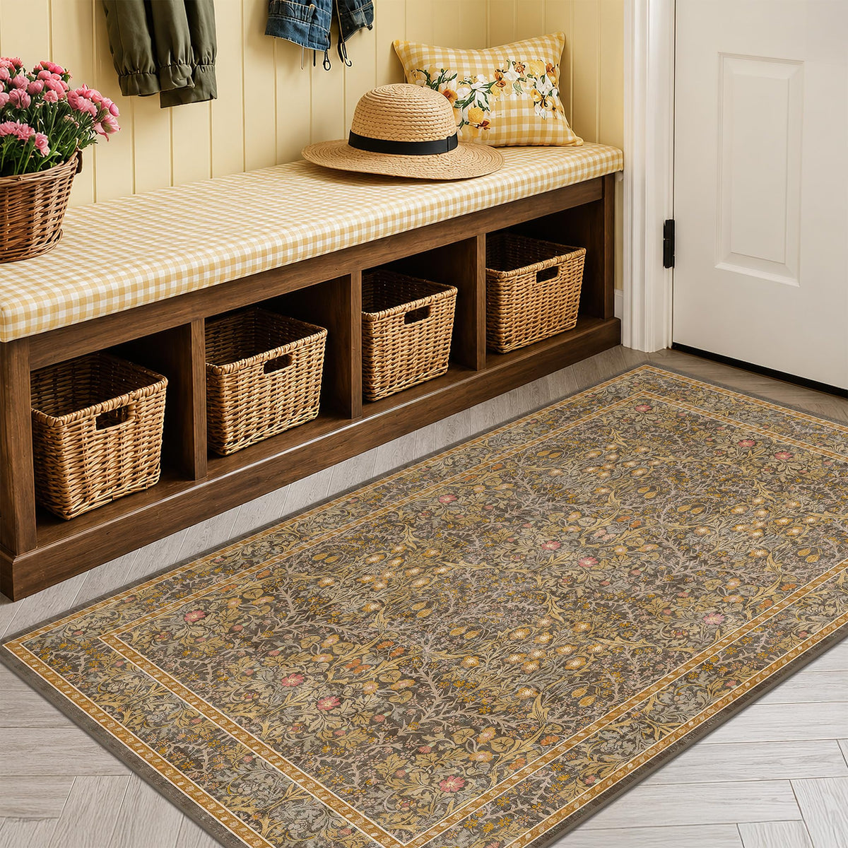 Washable Plum Purple Runner Rug 2x6 - Boho Rug Runner for Bathroom, Kitchen, Indoor Entryway, Low Pile Violet Carpet for Bedroom Bedside, Laundry Room, Hallway Mats for Floor, Stain Resistant