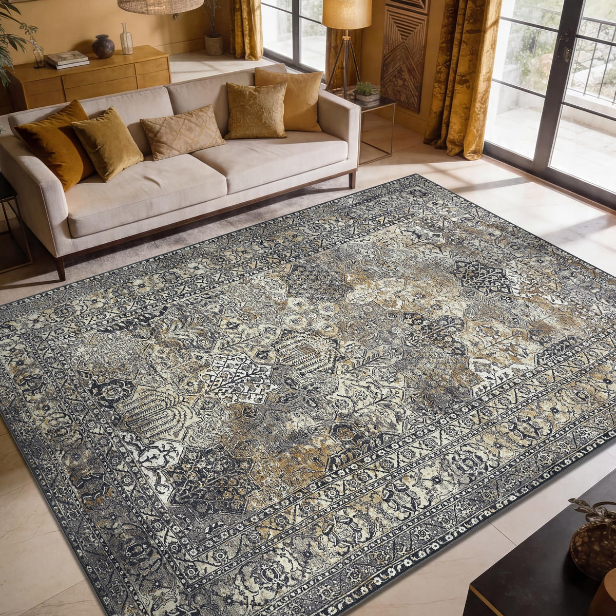 Keen Home Design Vintage Washable Entryway Rug, Non-Slip Low Pile, 2x3