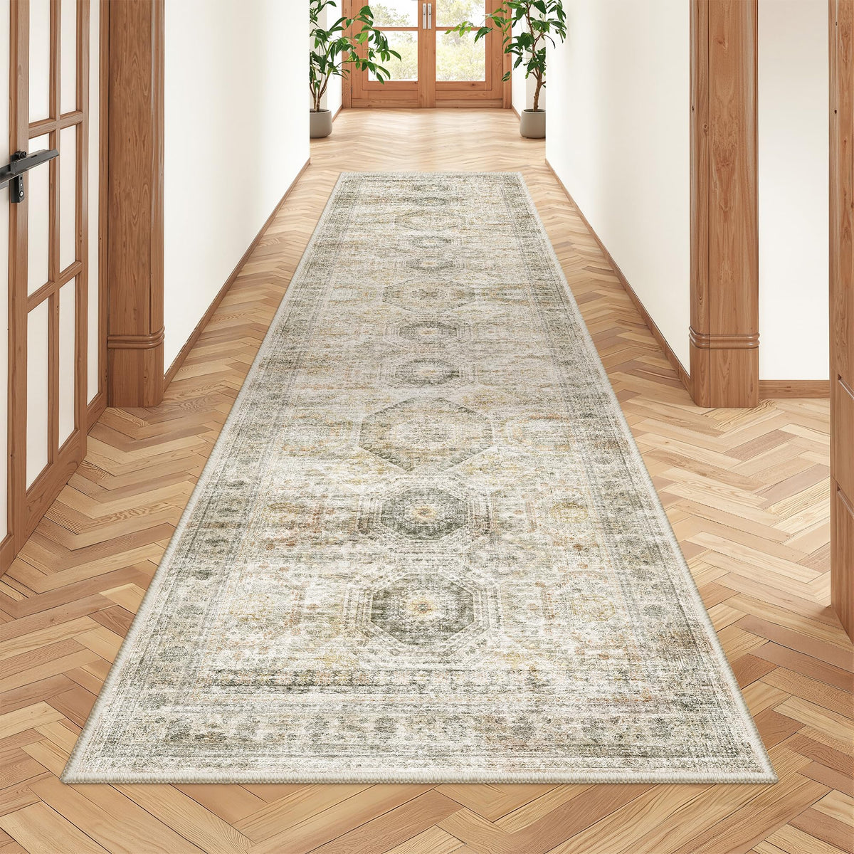 2x8 Runner Rug Non Slip,Washable Hallway Runner Rug,Beige