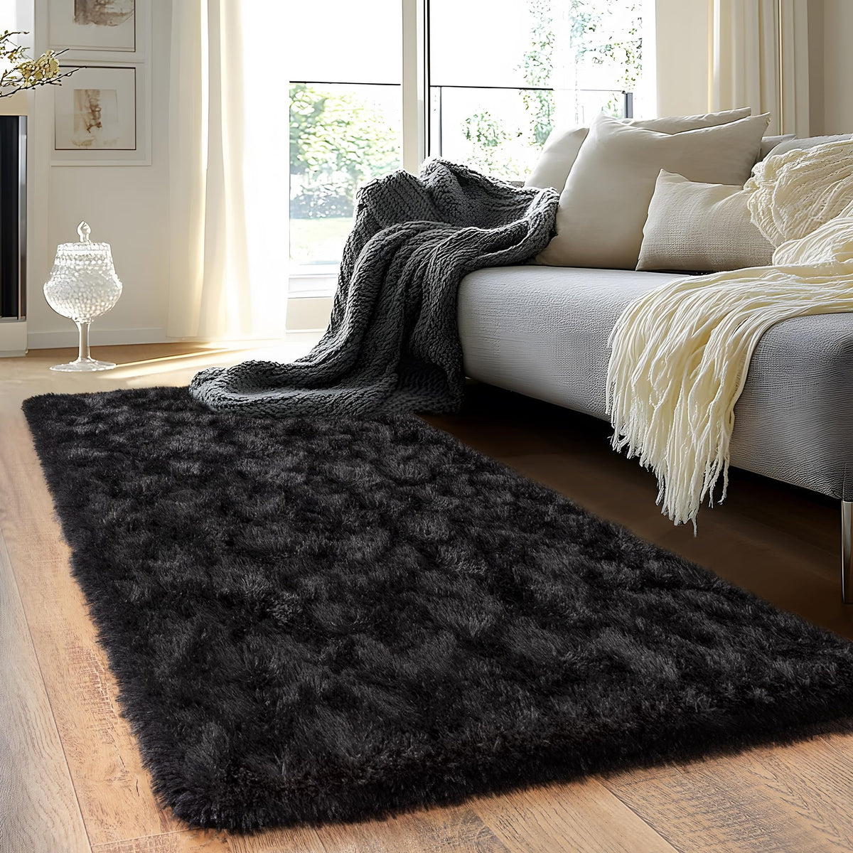 Small Black Area Rug, 2x3 Rug for Bedroom Shaggy Throw Rugs for Dorm Rug, Soft Shag Carpet for Kids Room, Plush Comfy Fluffy Bedside Rug for Home Decor Aesthetic