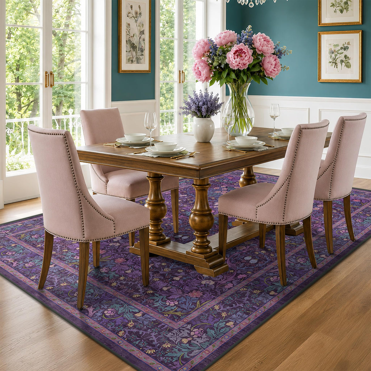 Washable Plum Purple Runner Rug 2x6 - Boho Rug Runner for Bathroom, Kitchen, Indoor Entryway, Low Pile Violet Carpet for Bedroom Bedside, Laundry Room, Hallway Mats for Floor, Stain Resistant