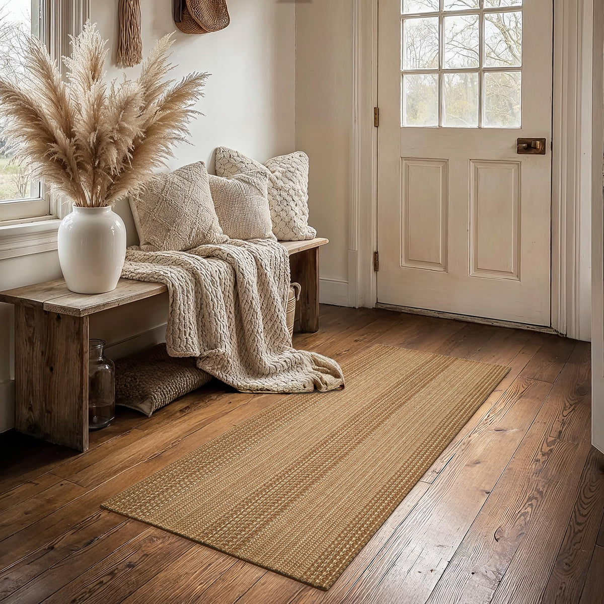 MatEssenz 2x3 Textured Washable Entry Rug, Natural Woven Low-Profile Door Mat with Non-Slip TPR Backing, Brown, for Entryway, Kitchen, Laundry Room