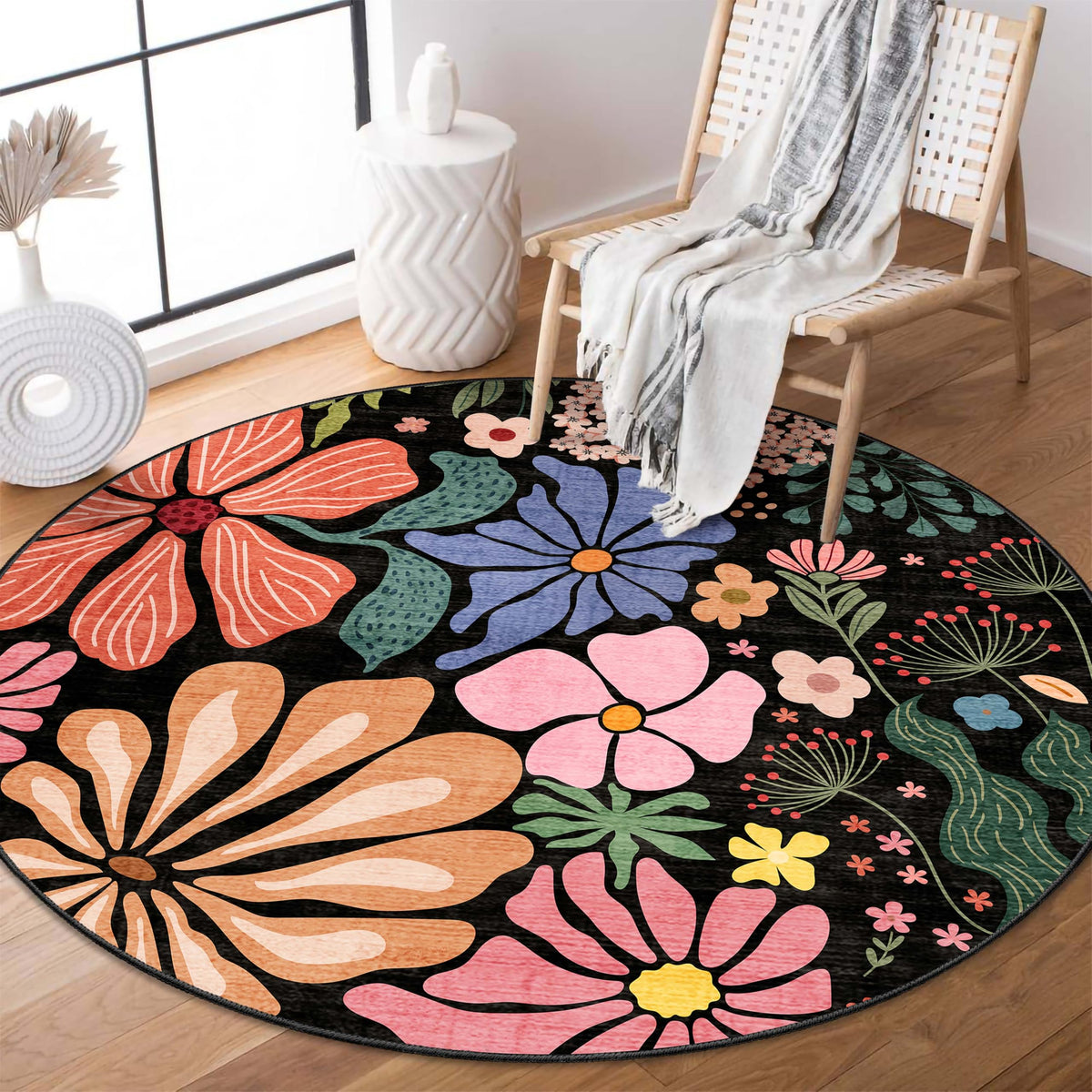 MUJOO Pink Washable 2x6 Runner Rugs Floral Area Rugs Non Slip Low-Pile