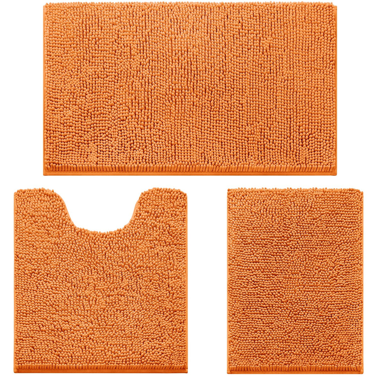 HOMEIDEAS Grey Chenille Bathroom Rugs Set of 3, Non Slip Bath Mat