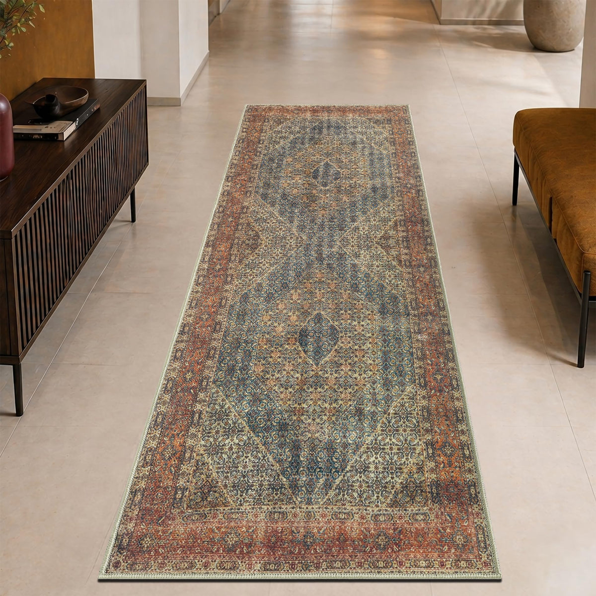 Keen Home Design Vintage Washable Entryway Rug, Non-Slip Low Pile, 2x3