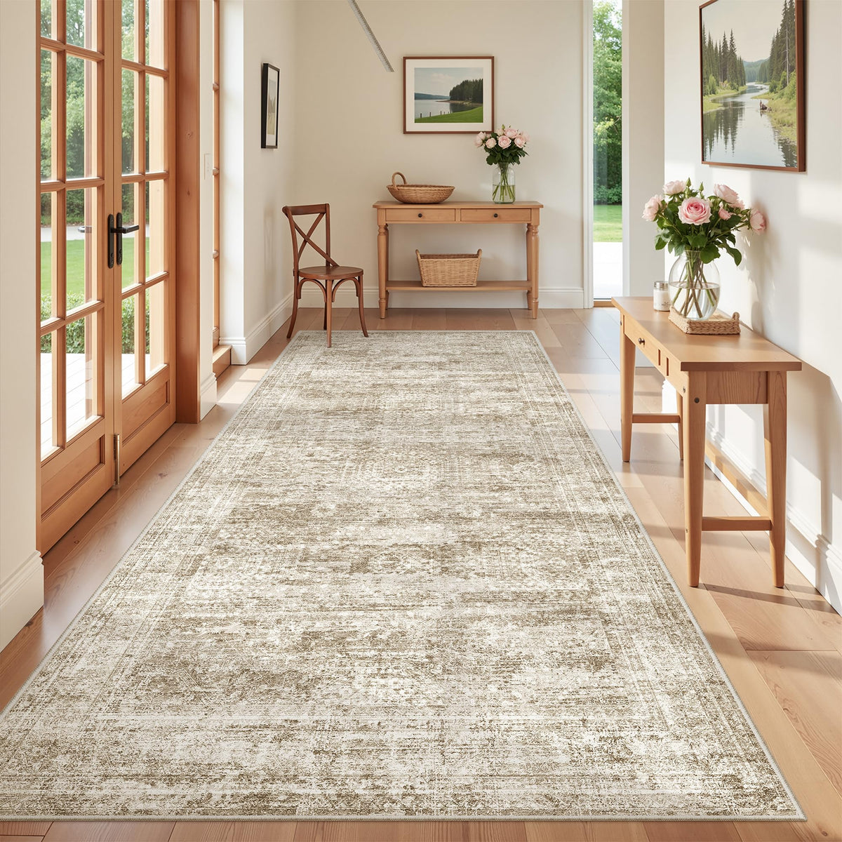 2x8 Runner Rug Non Slip,Washable Hallway Runner Rug,Beige