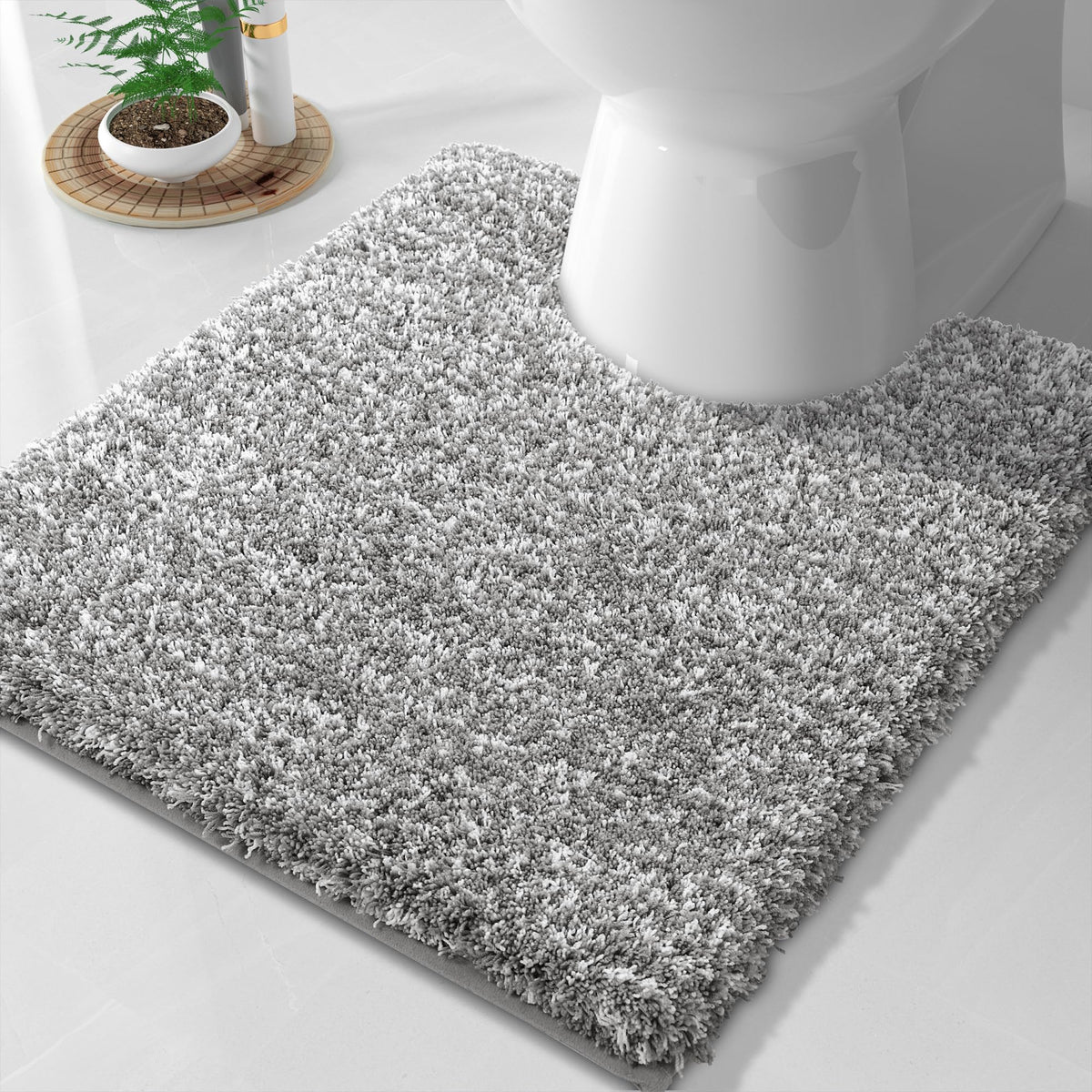 Yimobra Bathroom Rugs Non Slip Washable 32X20, Ultra Soft and Water Absorbent Bath Mats, Plush Fluffy Shower Mat Outside, Microfiber Thick Matts for Bathroom Floor/Tub, Light Gray and White