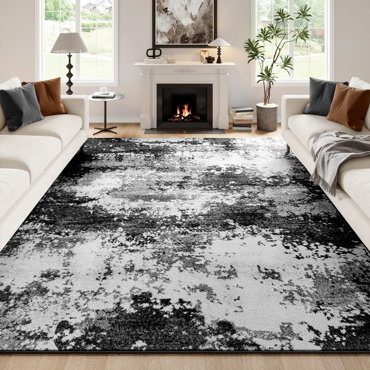 Entryway Rug 2x3 Grey Door Mat Indoor Entrance 24x36, Washable Small Throw Rugs for Kitchen Floor, Entry, Front Door, Bedroom Bedside, Non-Slip Low Pile Stain & Fade Resistant, Abstract Gray