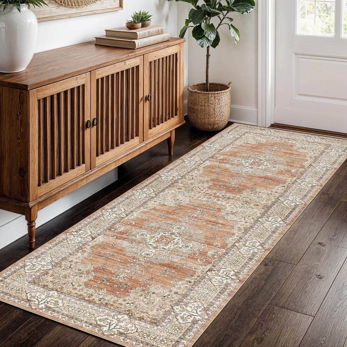 2x3 Washable Entryway Area Rug - Non-Slip Boho Throw Rugs Beige Gray