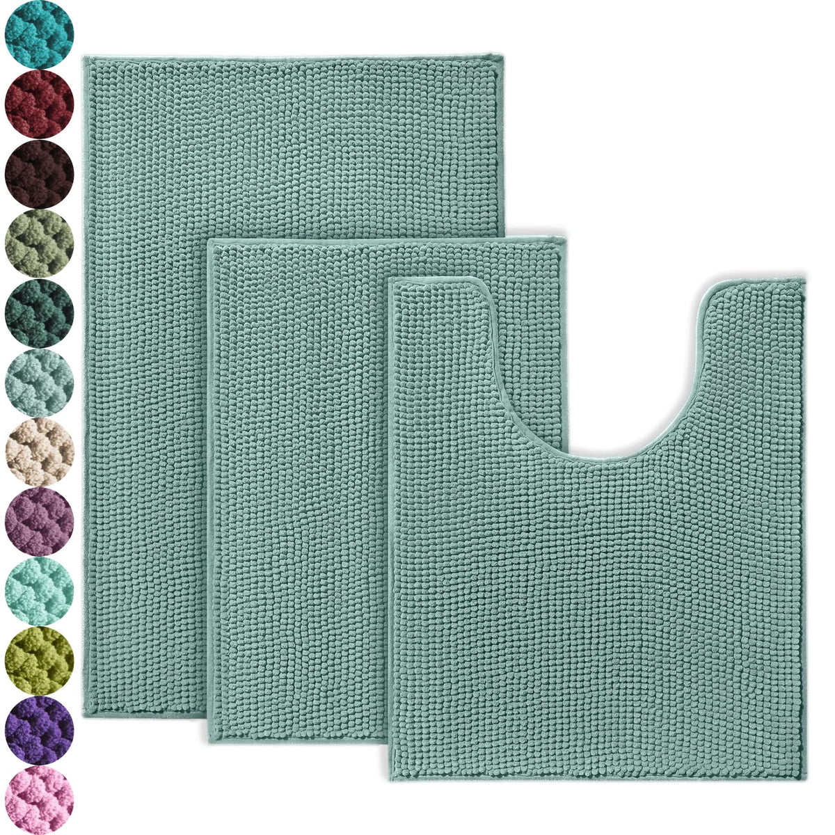 Urvoix Bathroom Rugs Sets 3 Piece, Non-Slip Chenille Bath Rug Set