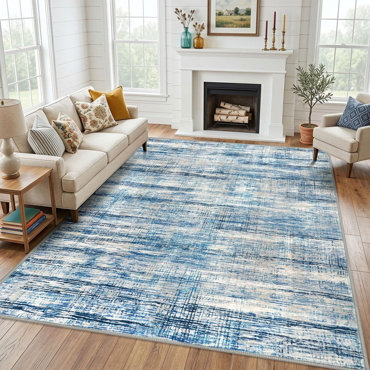 KOZYFLY Abstract Rugs for Entryway 2x3 Washable Small Area Rug Grey-Blue