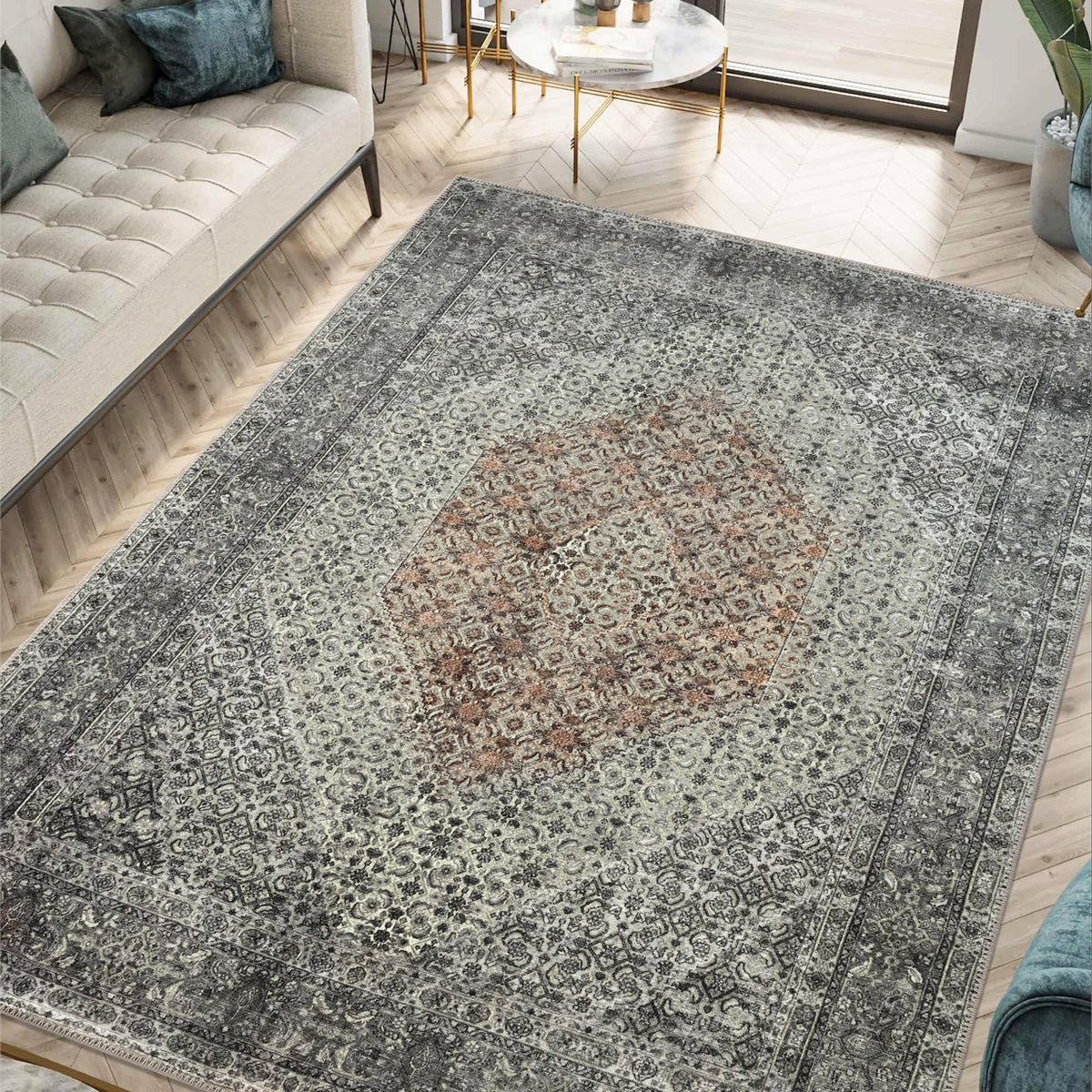 Keen Home Design Vintage Washable Entryway Rug, Non-Slip Low Pile, 2x3
