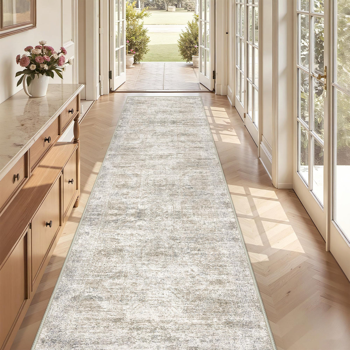 2x8 Runner Rug Non Slip,Washable Hallway Runner Rug,Beige