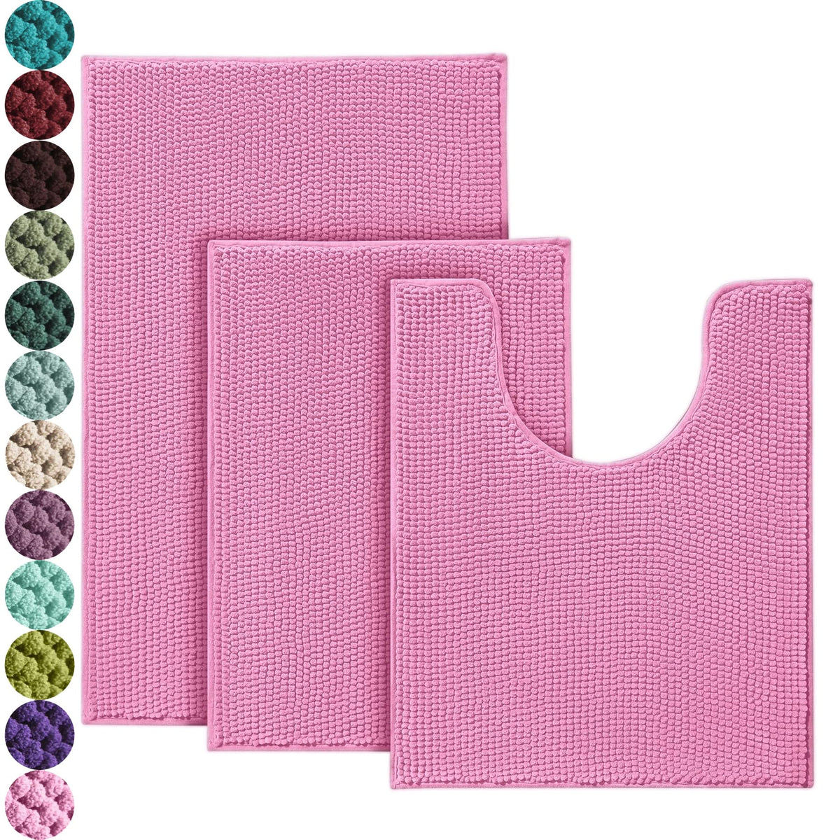 Urvoix Bathroom Rugs Sets 3 Piece, Non-Slip Chenille Bath Rug Set