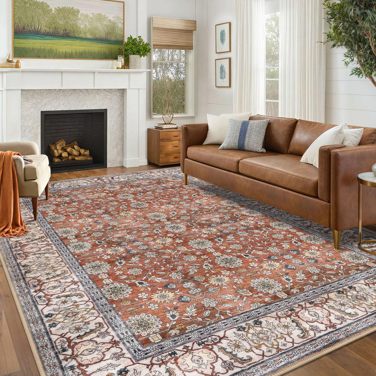 KUTA Vintage Floral Washable 2x3 Rugs for Entryway Blue Grey Beige