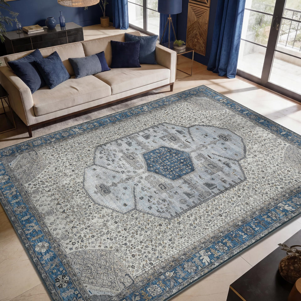 Keen Home Design Vintage Washable Entryway Rug, Non-Slip Low Pile, 2x3