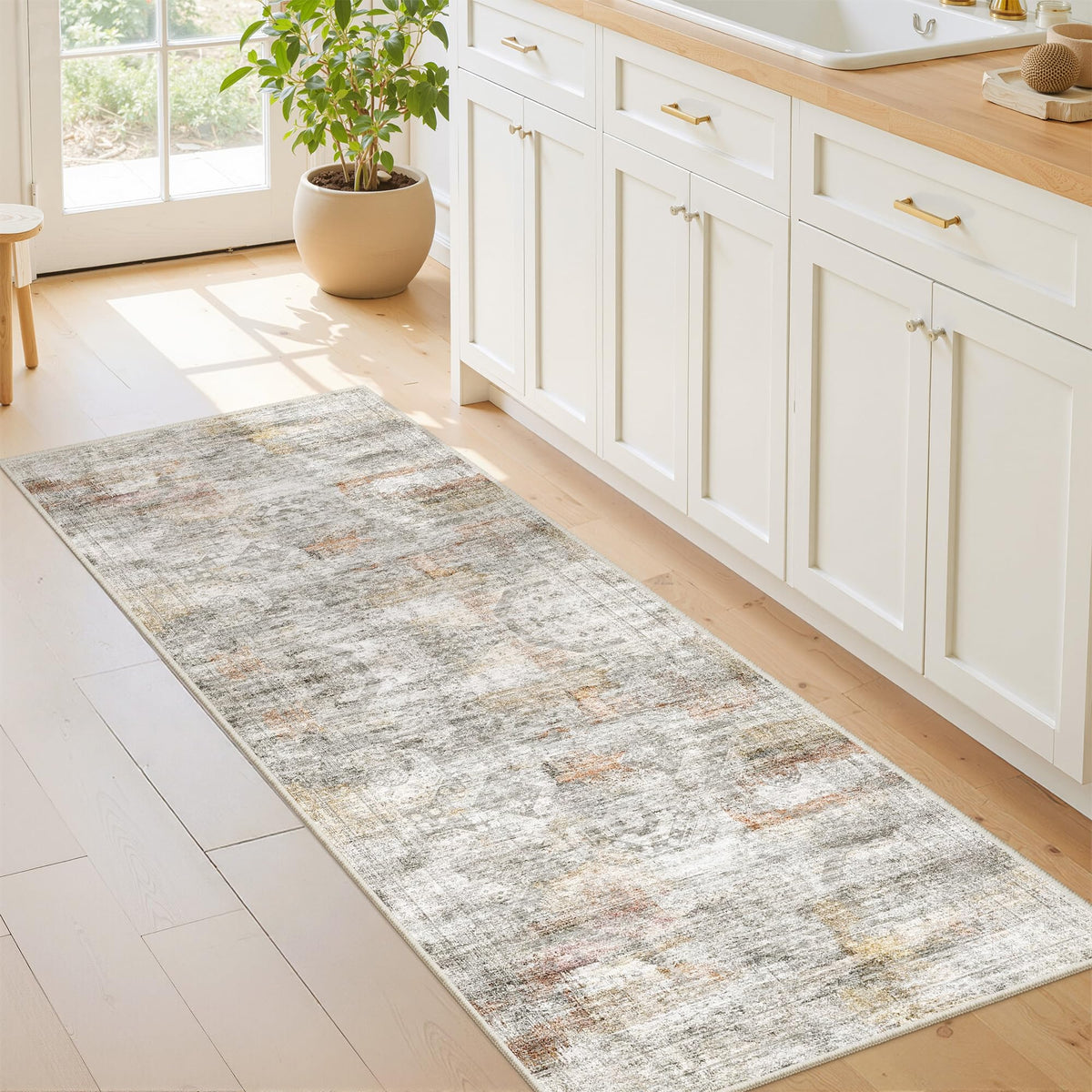 2x8 Runner Rug Non Slip,Washable Hallway Runner Rug,Beige