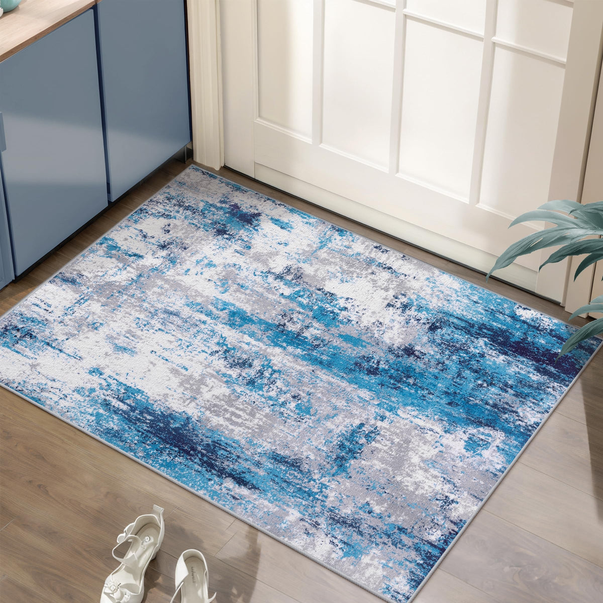 Ciicool Washable Area Rug 2x3 Entryway Rug, Modern Abstract Entry Mat Navy
