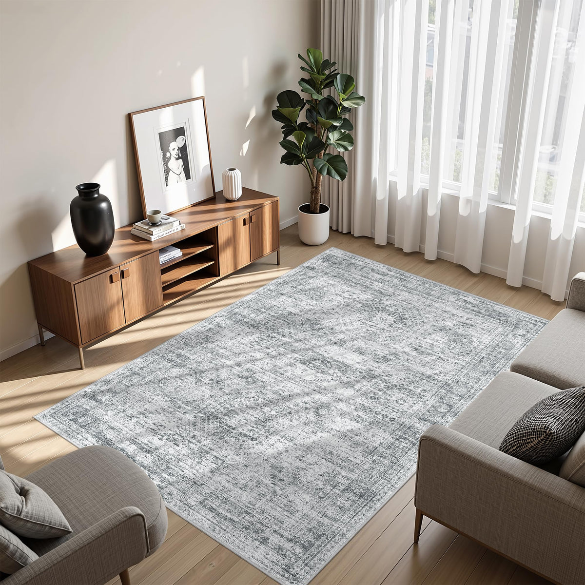 2x8 Runner Rug Non Slip,Washable Hallway Runner Rug,Beige
