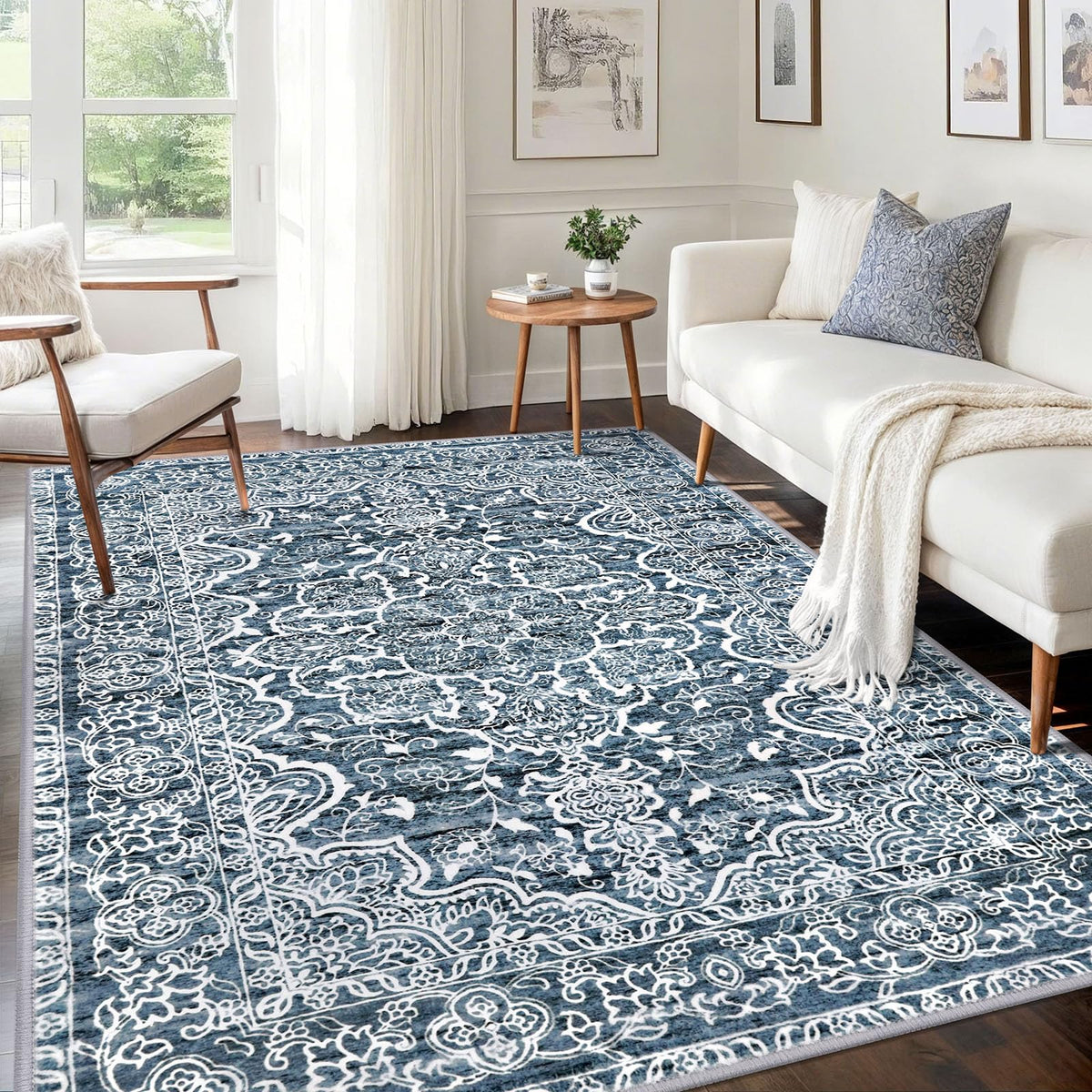 KUTA Entryway Rugs Indoor Washable Small Area Rug 2x3 Blue Entrance Carpet