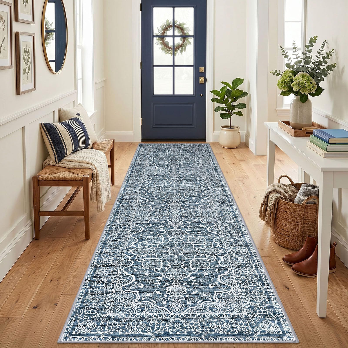 KUTA Entryway Rugs Indoor Washable Small Area Rug 2x3 Blue Entrance Carpet