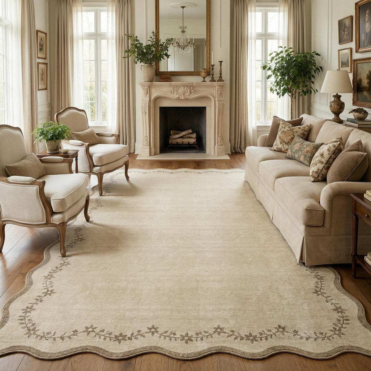 GarveeHome 3x5 Scalloped Washable Area Rug Non Slip Bedroom Entryway Rug