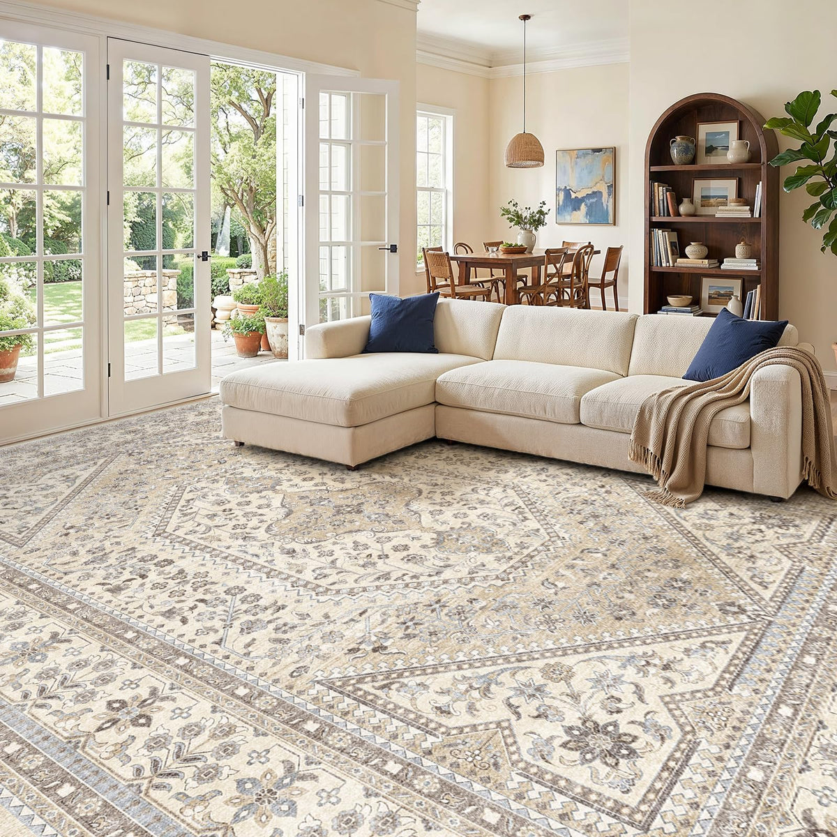 2x3 Washable Entryway Area Rug - Non-Slip Boho Throw Rugs Beige Gray