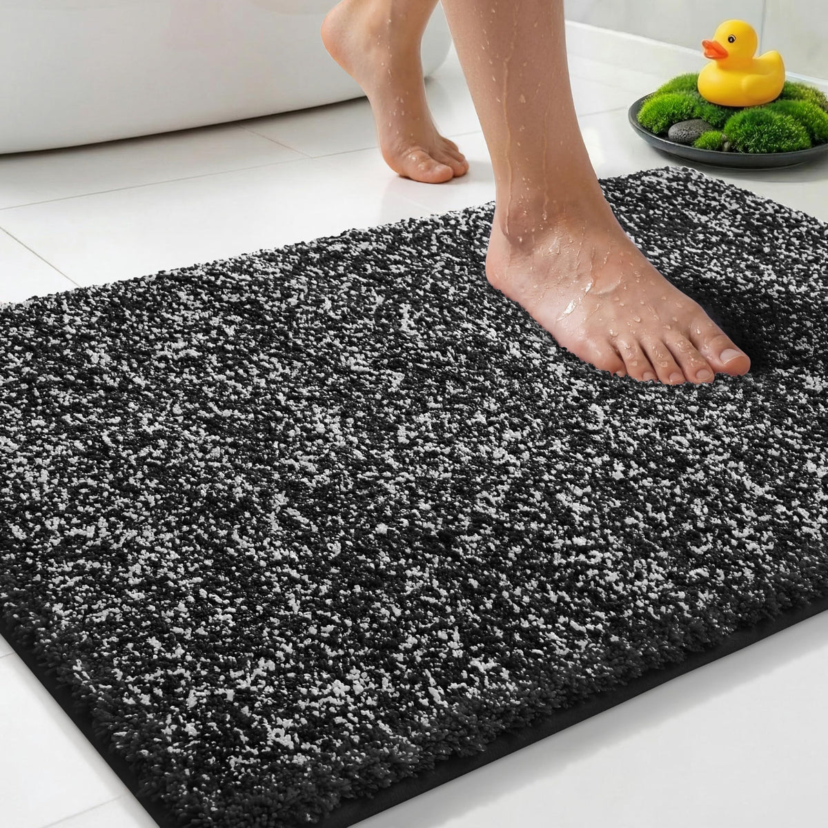 Yimobra Non Slip Machine Washable Bathroom Rug 24x17 Light Beige and White