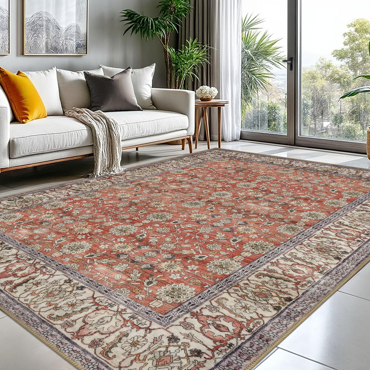 KUTA Vintage Floral Washable 2x3 Rugs for Entryway Blue Grey Beige