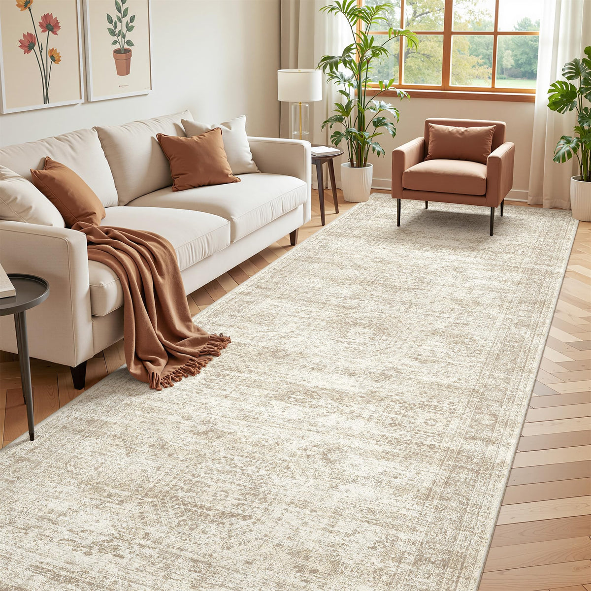 2x8 Runner Rug Non Slip,Washable Hallway Runner Rug,Beige