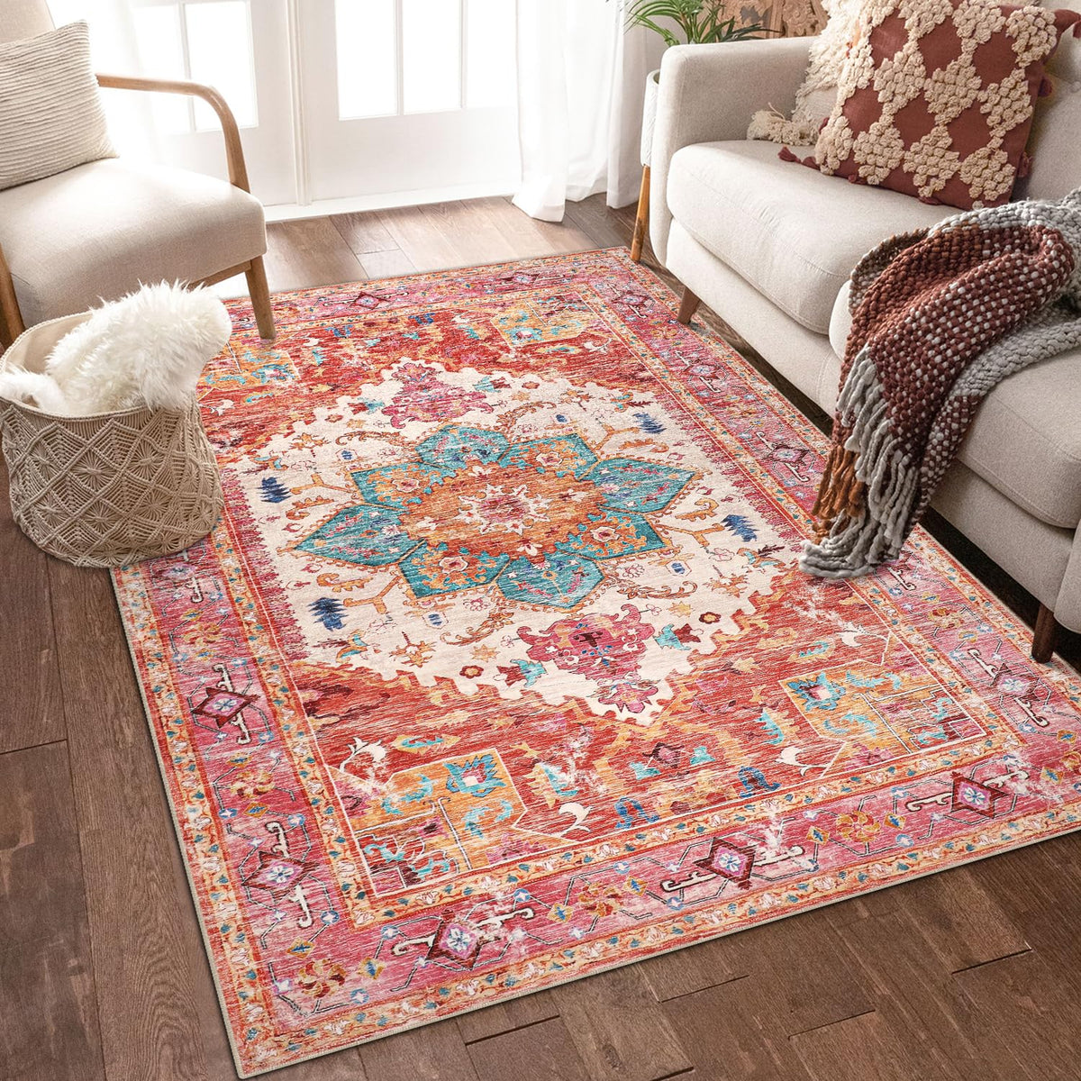 Yamaziot Washable Runner Rug, 2x8 Non-Slip Boho Vintage Hallway Kitchen Rug