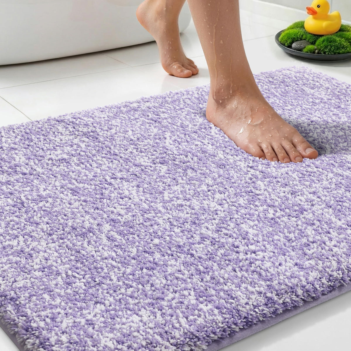 Yimobra Non Slip Machine Washable Bathroom Rug 24x17 Light Beige and White