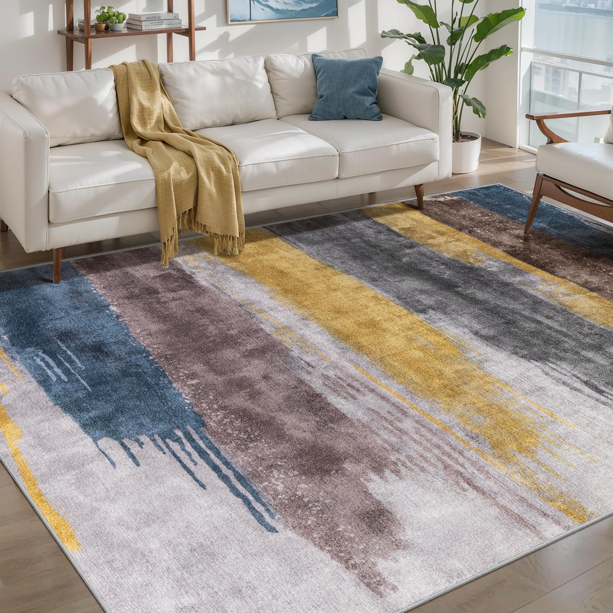 Ciicool Washable Area Rug 2x3 Entryway Rug, Modern Abstract Entry Mat Navy
