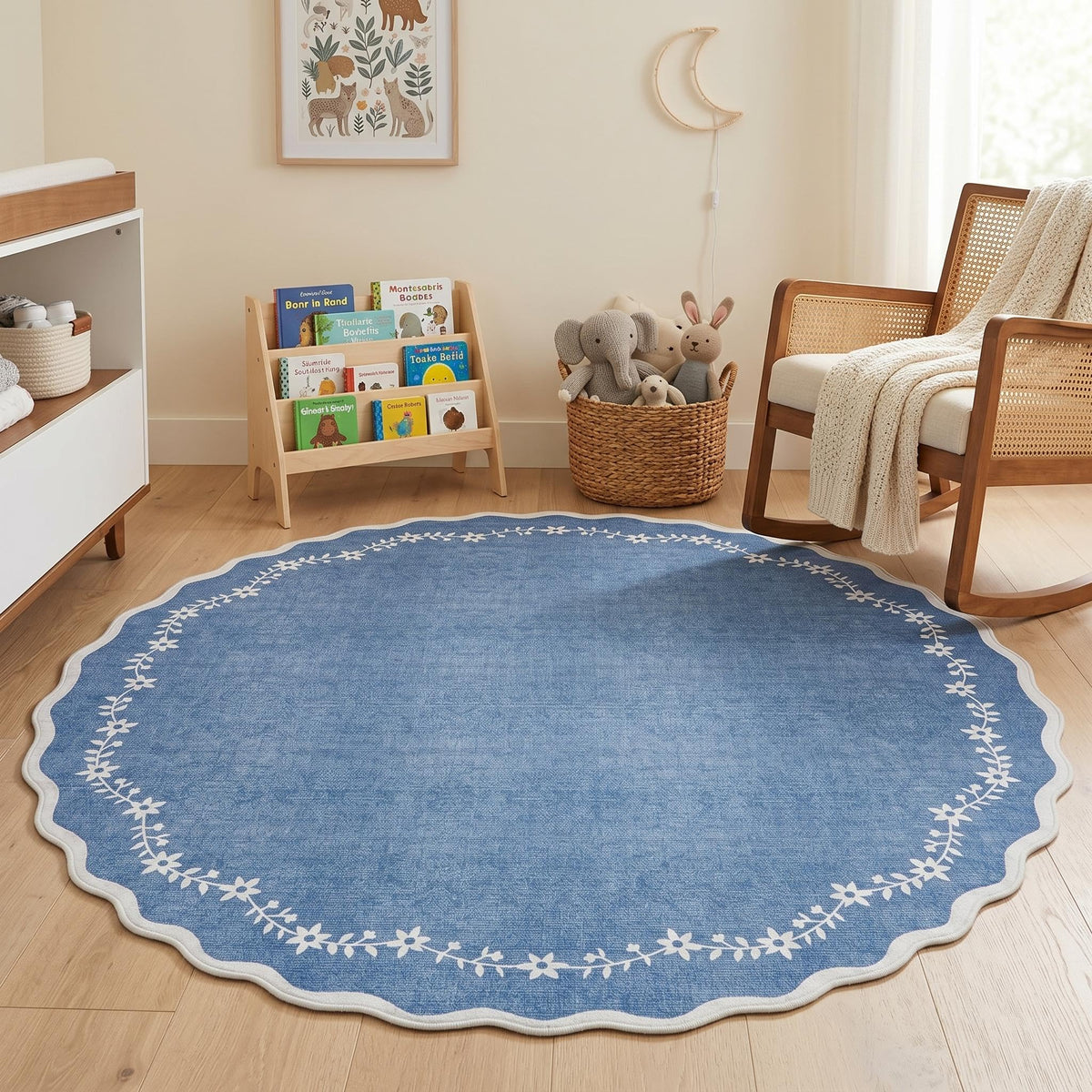 GarveeHome 3x5 Scalloped Washable Area Rug Non Slip Bedroom Entryway Rug