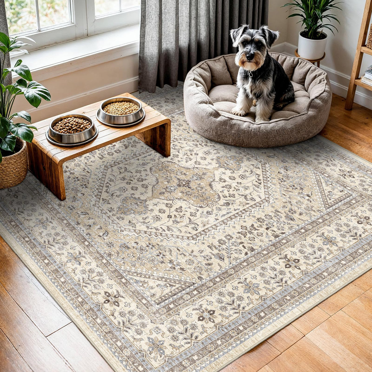 2x3 Washable Entryway Area Rug - Non-Slip Boho Throw Rugs Beige Gray