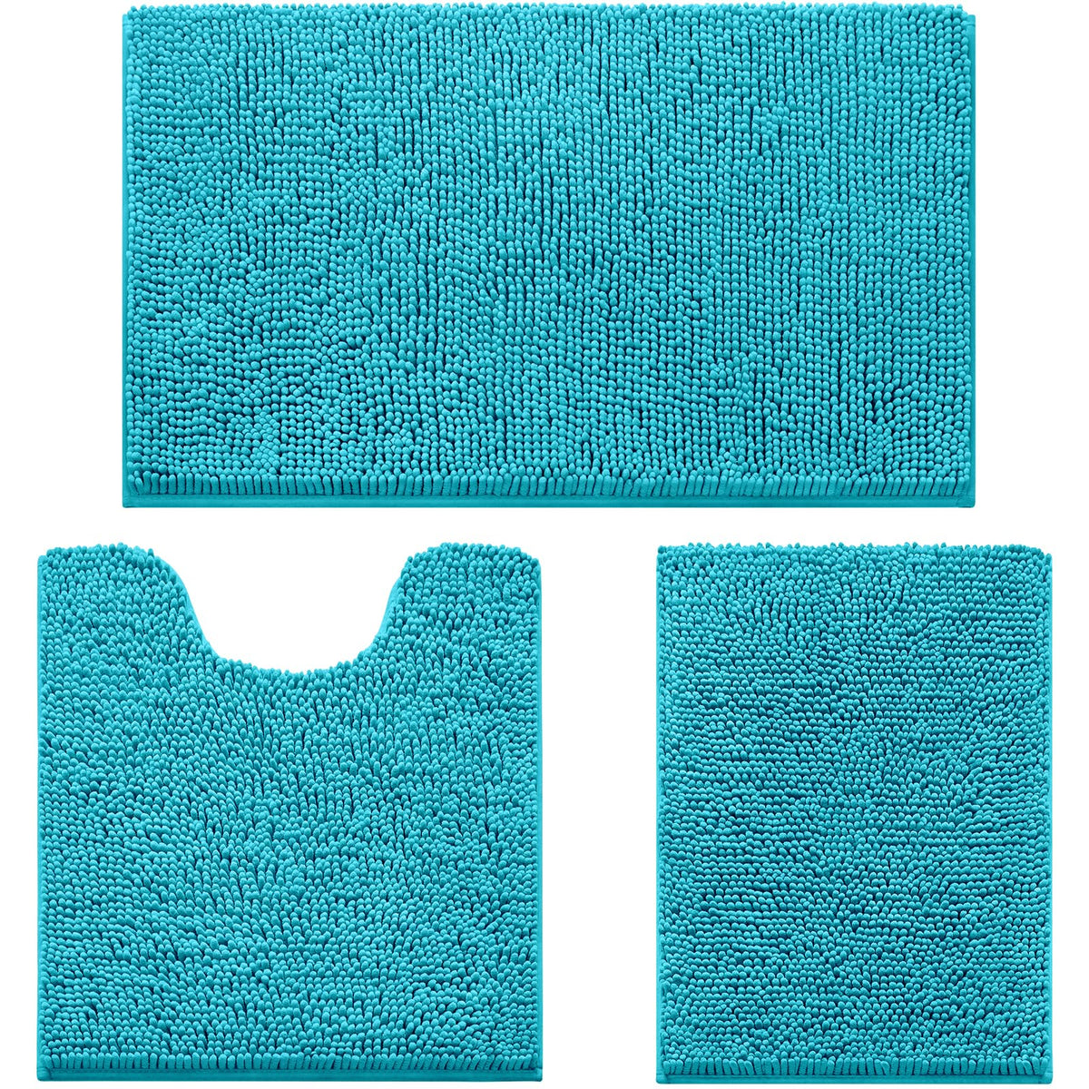 HOMEIDEAS Grey Chenille Bathroom Rugs Set of 3, Non Slip Bath Mat