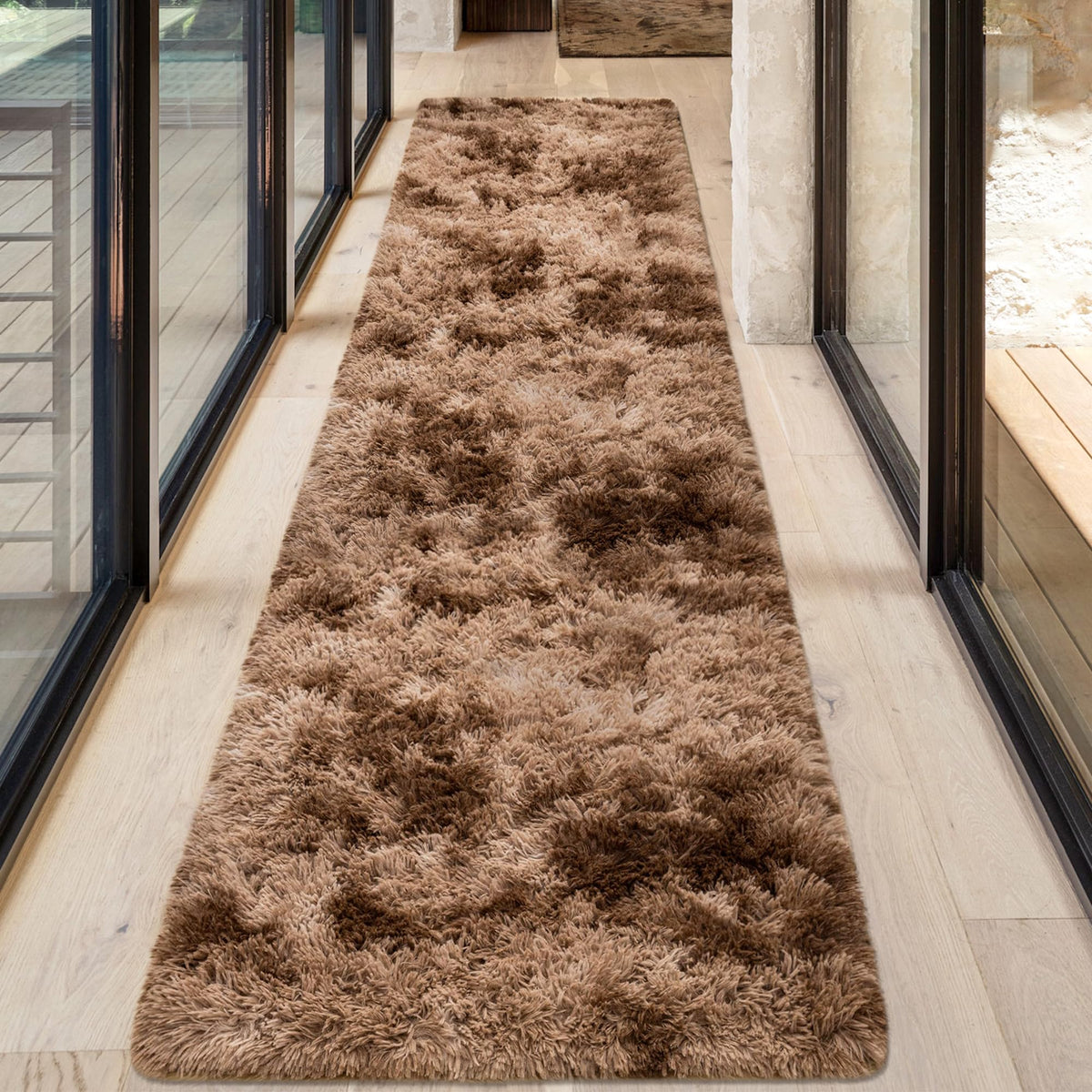 Soft Fluffy Beige Runner Rug for Bedroom, Bedside Long Rug Runner