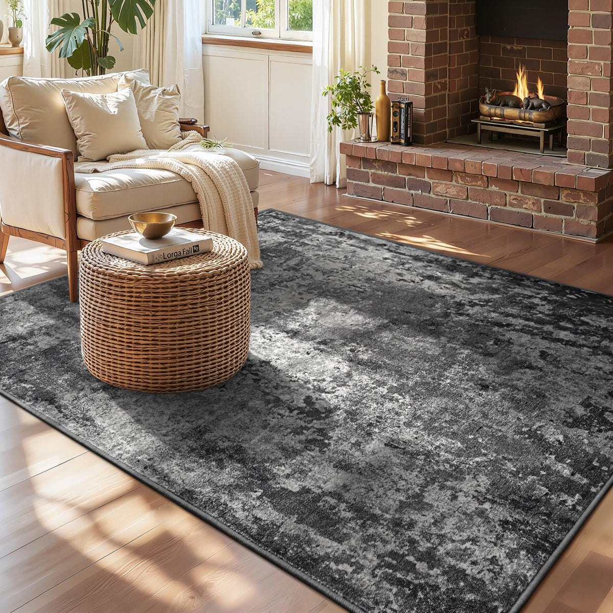 Ompaa 2x6 Rug Runners for Hallways Kitchen Runner Rug Non Slip Washable Grey Long Runner Rugs with Rubber Backing Soft Abstract Carpet Runner for Hallways, Kitchen, Bedroom, Bathroom, Entryway