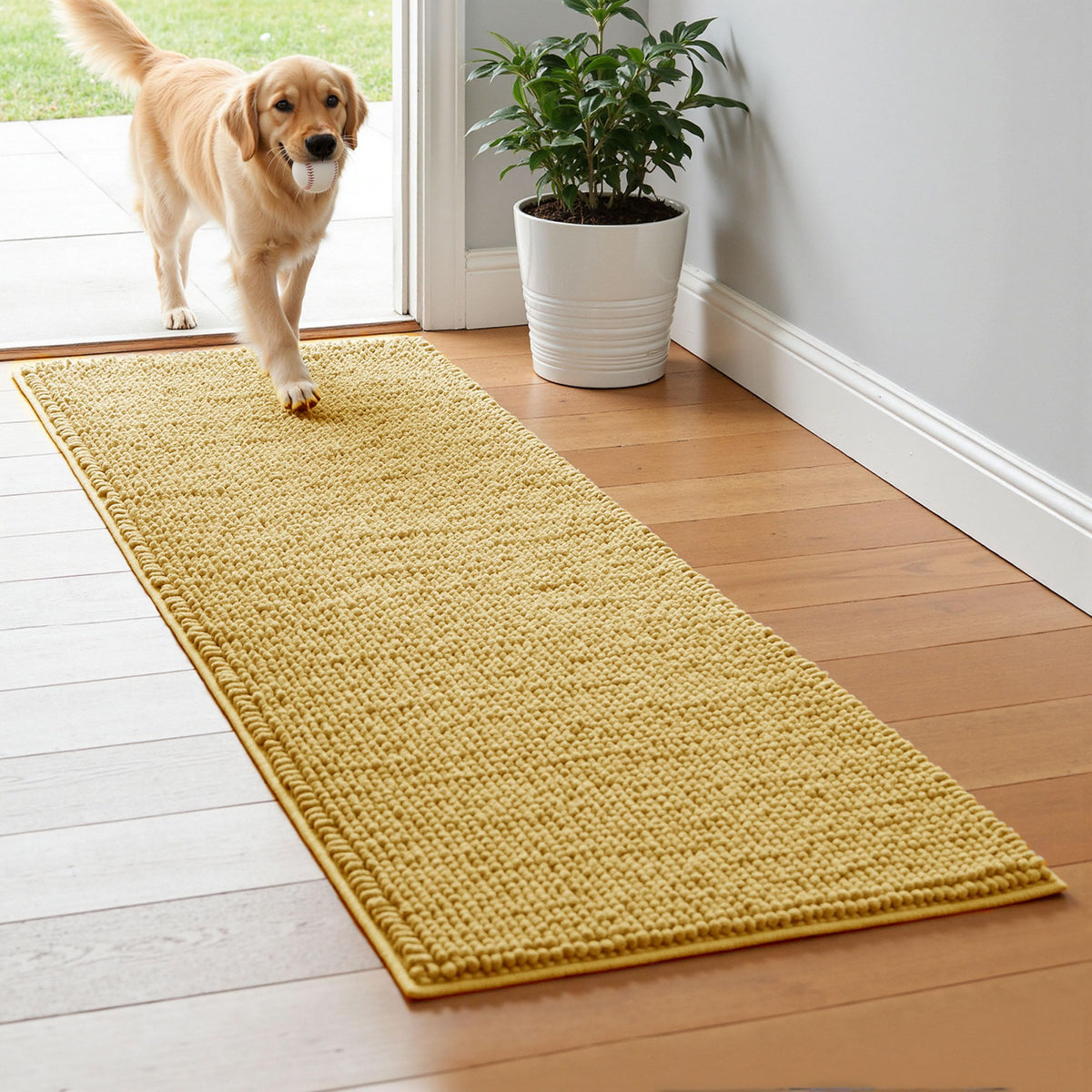 SUBRTEX Bathroom Rugs Chenille Bath Rug Soft Short Plush Bath Mat Soft Shower Mat Water Absorbent Shower Mat Quick Dry Machine Washable(White,18" x 24")